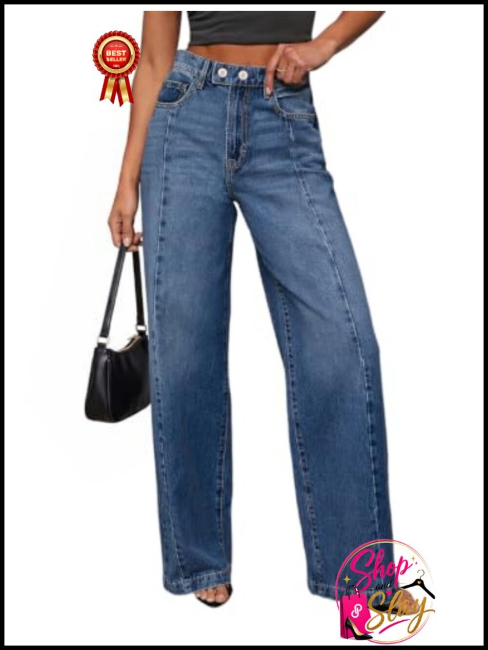 Women's Wide Leg High Waisted Stretchy Baggy Denim Jeans